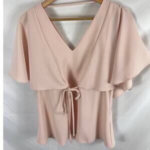 River Island Ruffle V Neck Pink Blouse Size 6